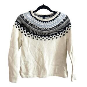 LANDS’ END White Blue Fair Isle Sweater Classic Preppy - XS Petite